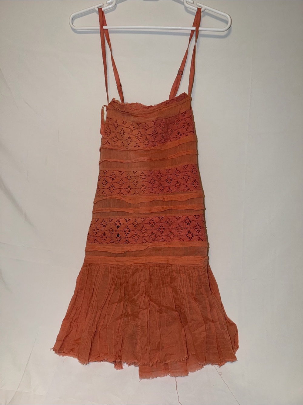 FP Orange Crochet Tiered Spaghetti Strap Dress